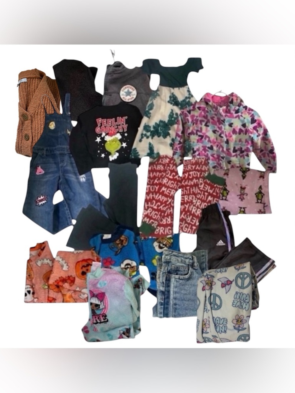 GIRLS CLOTHING LOT OVERALLS PJS GRINCH PAW PATROL HALLOWEEN DRESS SPLASH PANTS